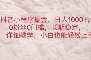 (11447期)抖音小程序掘金,日人1000+,0粉丝0门槛,长期稳定,小白也能轻松上手