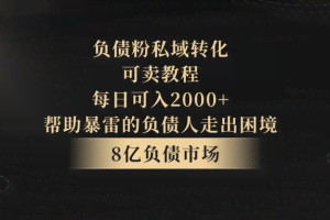 负债粉私域转化，可卖教程，每日可入2000+，无需经验