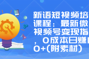 新语短视频培训课程：最新微信视频号变现指南，0成本日赚1000+(附素材)