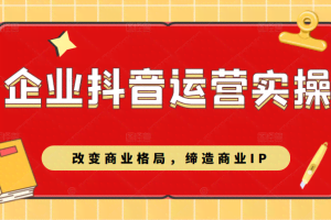 企业抖音短视频运营实操课，改变商业格局，缔造商业IP