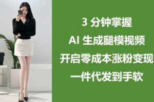 3分钟掌握AI生成腿模视频，开启零成本涨粉变现，一件代发到手软