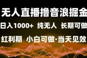 无人直播撸音浪掘金，日入1k+，纯无人红利期，小白可做，当天见效【揭秘】