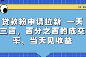 贷款粉申请拉新，一天三张，百分之百的成交率，当天见收益【揭秘】