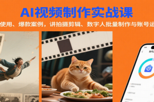 AI视频制作实战：含工具使用、爆款案例，讲拍摄剪辑、数字人批量制作与账号运营变现