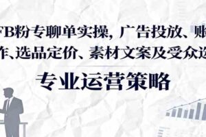FB粉专聊单实操，广告投放、账号操作、选品定价、素材文案及受众选择