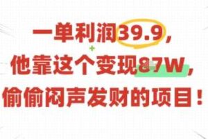一单利润39.9，有人靠这个变现几十个，偷偷闷声发财的项目