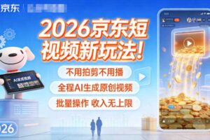 2026京东短视频新玩法!不用拍剪不用播,全程AI生成原创视频,批量操作收入无上限