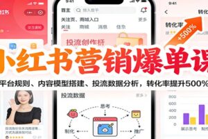 小红书营销爆单课:平台规则、内容模型搭建、投流数据分析,转化率提升500%