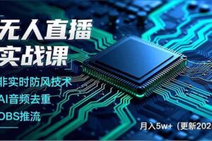 （17113期）无人直播实战课，非实时防风技术、AI音频去重、OBS推流，建立技术壁垒，月入5w+（更新2026）