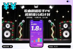 歌曲翻唱歌手PK视频撸分成计划，自带流量，一天两小时，日入2张