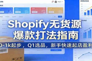 Shopify无货源爆款掘金课:0-1k起步 ,Q1选品,新手快速起店盈利