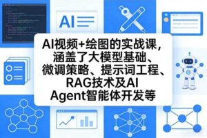 AI视频+绘图的实战课,涵盖了大模型基础、微调策略、提示词工程、RAG技术及AI Agent智能体开发等