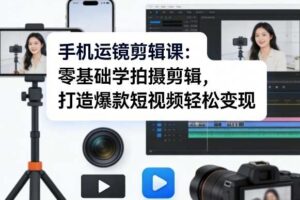 手机运镜剪辑课：零基础学拍摄剪辑，打造爆款短视频轻松变现