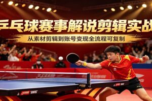 乒乓球赛事解说剪辑实战，从素材剪辑到账号变现全流程可复制