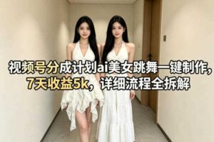 视频号分成计划ai美女跳舞一键制作，7天收益5k，详细流程全拆解