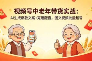 (18396期)视频号中老年带货实战:AI生成爆款文案+克隆配音,图文视频批量起号