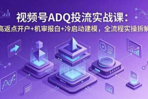 (18623期)视频号ADQ投流实战课:高返点开户+机审报白+冷启动建模,全流程实操拆解