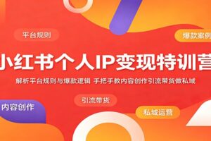 小红书个人IP变现特训营:解析平台规则与爆款逻辑,手把手教内容创作引流带货做私域