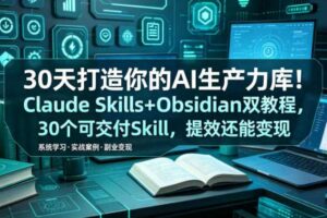 30天打造你的AI生产力库!Claude Skills+Obsidian 双教程,30 个可交付 Skill,提效还能变现