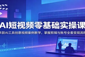 AI短视频零基础实操课:多款AI工具创意视频案例教学,掌握剪辑与账号全套变现流程
