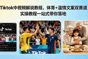 Tiktok中视频解说教程,体育+温情文案双赛道实操教程一站式带你落地,教你出海賺美刀