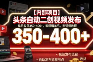 【内部项目】头条自动二创视频发布,单日收益350-400+,躺賺薅羊毛,附详细教程【揭秘】