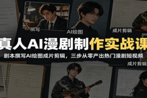 真人AI漫剧制作实战课:剧本撰写AI绘图成片剪辑,三步从零产出热门漫剧短视频