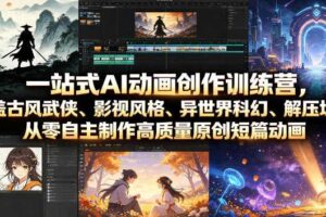 一站式AI动画创作训练营，涵盖古风武侠、影视风格、异世界科幻、解压场景，从零自主制作高质量原创短篇动画