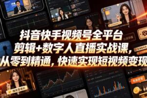 抖音快手视频号全平台剪辑+数字人直播实战课,从零到精通,快速实现短视频变现(更新2026年6月)