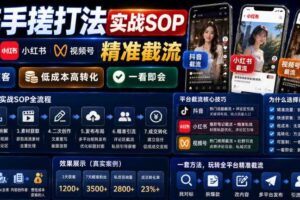 截流手搓打法实战SOP,抖音小红书视频号精准截流,快速获客,低成本高转化,一看即会