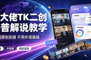 某大佬TK二创科普解说教学,不用原创拍摄不用外语基础,零基础做TikTok中视频稳定变现