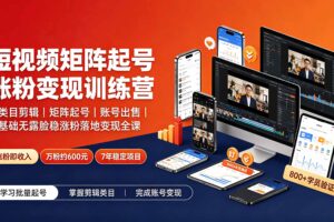(19251期)短视频矩阵起号涨粉变现训练营|多类目剪辑·矩阵起号·账号出售,零基础无露脸稳涨粉落地变现全课