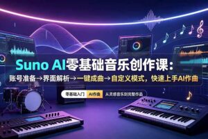 (19264期)Suno AI零基础音乐创作课:账号准备→界面解析→一键成曲→自定义模式,快速上手AI作曲