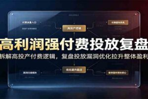高利润强付费投放复盘:拆解高投产付费逻辑,复盘投放漏洞优化拉升整体盈利