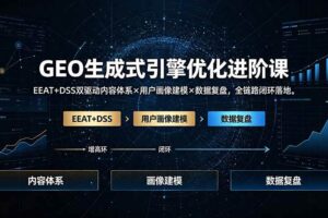 (19269期)GEO生成式引擎优化进阶课:EEAT+DSS双驱动内容体系×用户画像建模×数据复盘,全链路闭环落地