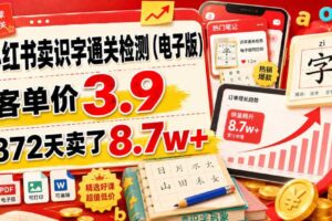 小红书卖识字通关检测(电子版),客单价3.9,372天卖了8.7w+