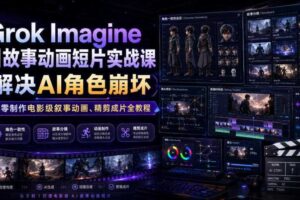 Grok Imagine AI故事动画短片实战课|解决AI角色崩坏,从零制作电影级叙事动画、精剪成片全教程(中英字幕)