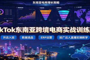 TikTok东南亚跨境电商实战训练营:开店入驻数据选品ERP运营,投广达人直播实操教学