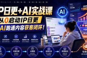 IP日更+AI实战课,从0启动IP日更,IP置顶视频制作+100条选题库搭建+10条日更规划,用AI跑通内容获客闭环!
