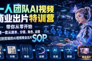 一人团队AI视频商业出片实战课：带你从零开始跑通一套从剧本、分镜、角色、运镜、生成到剪辑的AI视频商业出片SOP