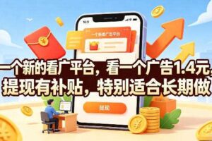 一个新的看广平台,看一个广告1.4元,提现有补贴,特别适合长期做【揭秘】