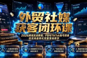 （19611期）外贸社媒获客闭环课｜2026跨境实战教程，FB与TikTok账号搭建投流询盘转化完整落地教学