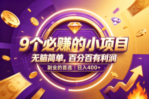 （19617期）9个必赚的小项目，无脑简单，百分百有利润，副业的首选，日入500+