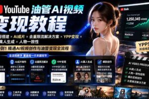 （19774期）YouTube油管AI视频变现教程-更新：账号搭建×AI成片×去重限流解决方案×YPP变现×AI真人生成×人物一致性