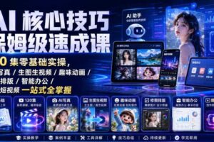 AI核心技巧保姆级速成课｜120集零基础实操，AI写真/生图生视频/趣味动画/修图排版/智能办公/爆款短视频一站式全掌握（更新）