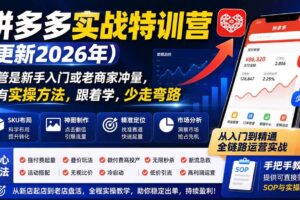 （20010期）拼多多实战特训营(更新26年0822)：不管是新手入门或老商家冲量，都有实操方法，跟着学，少走弯路