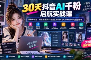 (20291期)30天抖音AI千粉启航实战课:从账号定位、爆款运营到SD生图、LoRA与ControlNet完整教学