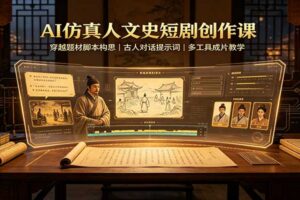 AI仿真人文史短剧创作课：穿越题材脚本构思，古人对话提示词，多工具成片教学