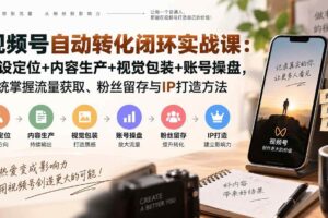 (20327期)视频号自动转化闭环实战课:人设定位+内容生产+视觉包装+账号操盘,系统掌握流量获取、粉丝留存与IP打造方法