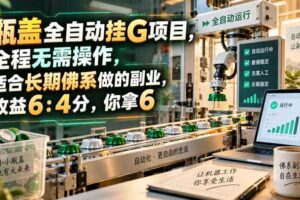 瓶盖全自动挂G项目,全程无需操作,适合长期佛系做的副业,收益6:4分,你拿6【揭秘】